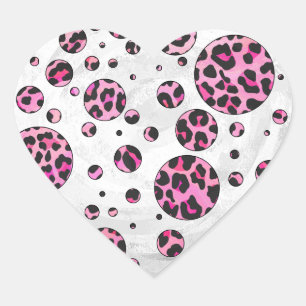 Leopard Polka Dot Black und Hot Pink Print Herz-Aufkleber