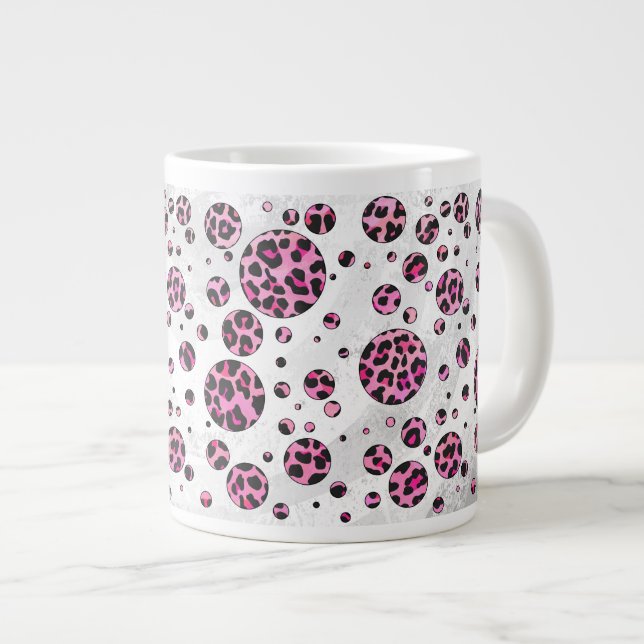 Leopard Polka Dot Black und Hot Pink Print Jumbo-Tasse (Vorderseite Rechts)