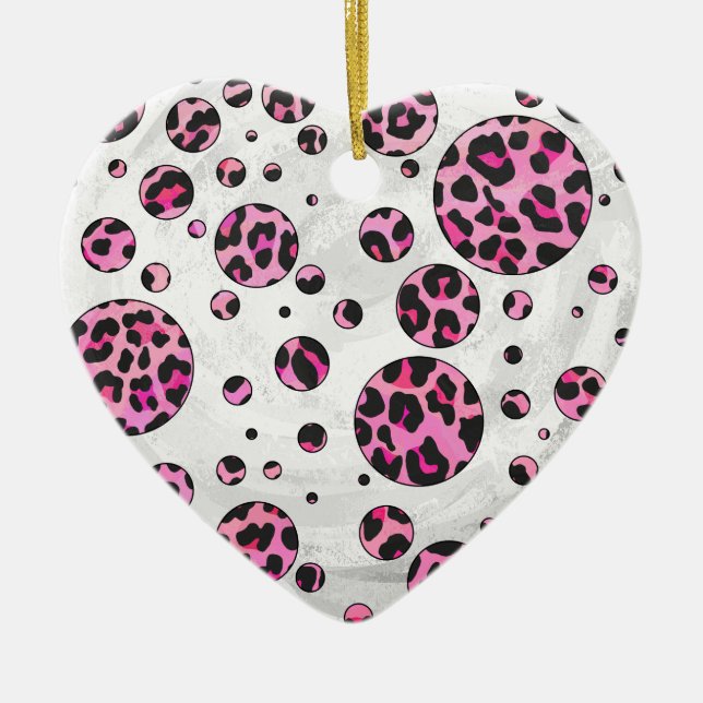 Leopard Polka Dot Black und Hot Pink Print Keramikornament (Vorne)