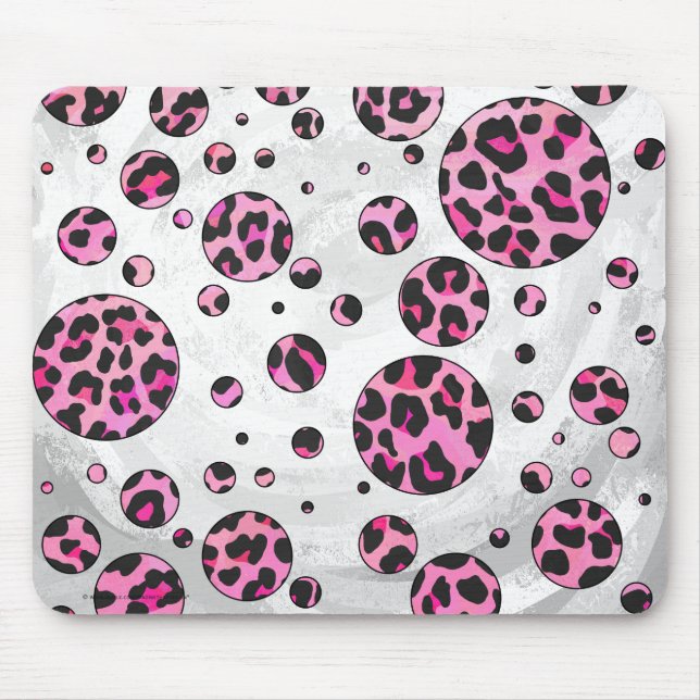 Leopard Polka Dot Black und Hot Pink Print Mousepad (Vorne)