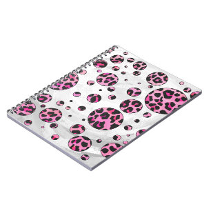Leopard Polka Dot Black und Hot Pink Print Notizblock