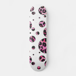 Leopard Polka Dot Black und Hot Pink Print Skateboard