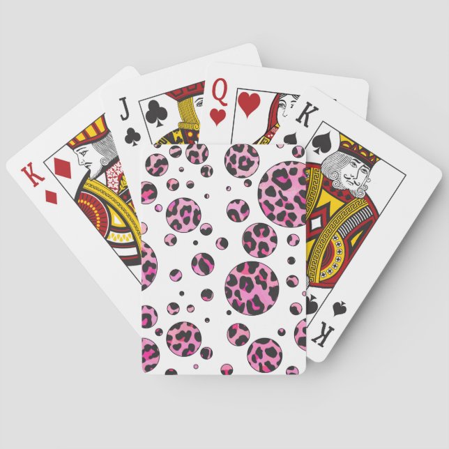 Leopard Polka Dot Black und Hot Pink Print Spielkarten (Rückseite)