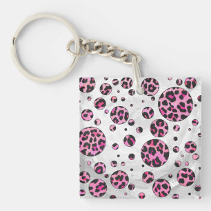 Leopard Polka Dot Schwarz und Hot Pink Druck Schlüsselanhänger