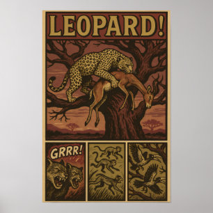 Leopard Predator Ambush Comic Art Poster