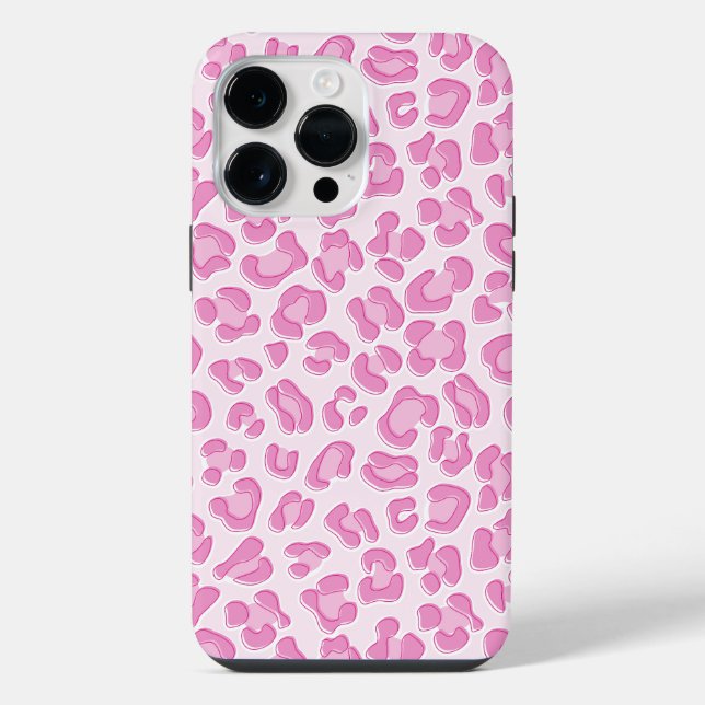 Leopard Preppy Pink Line iPhone 14 Pro Max Hülle (Rückseite)