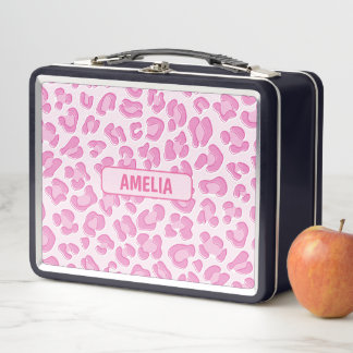 Leopard Preppy Pink Line Metall Brotdose