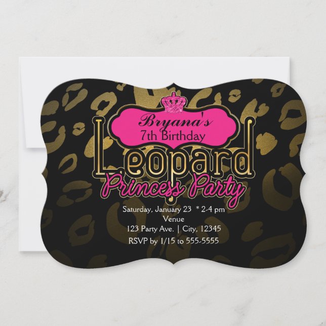 Leopard Princess Party Gold Invitations (Devant)