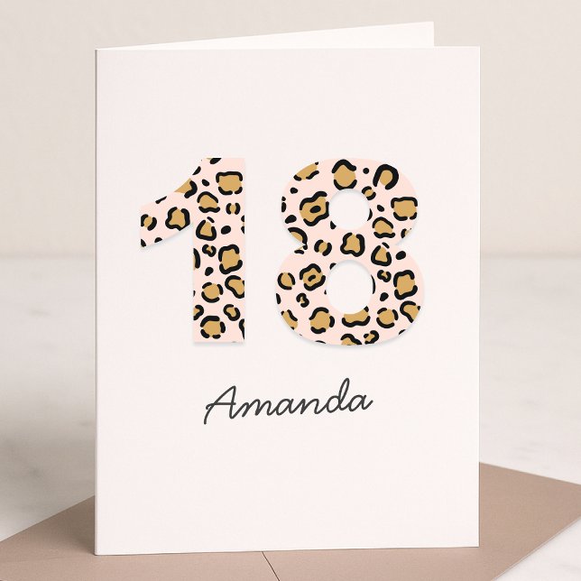 Leopard Print 18 | Moderner süßer Name 18. Geburts Karte (Von Creator hochgeladen)