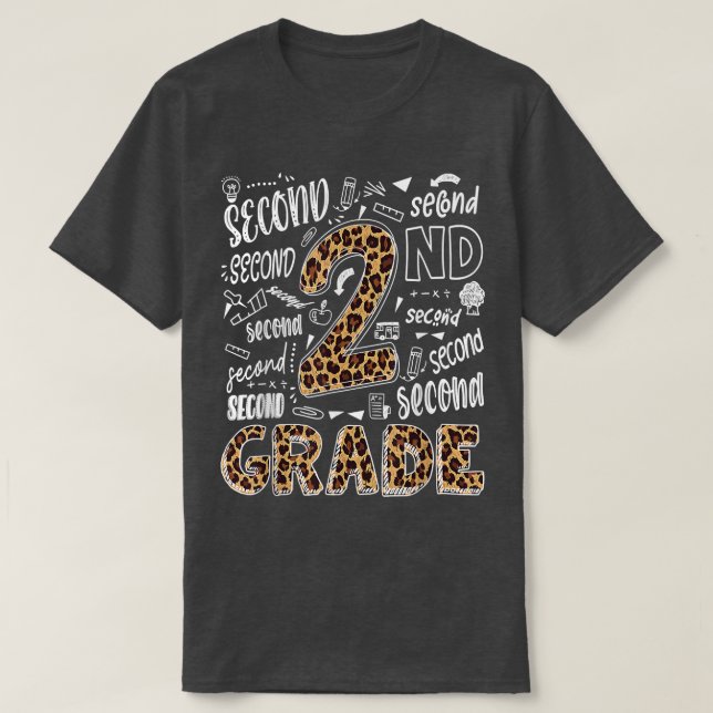 Leopard Print 2. Klasse Lehrer Kids Zurück in Scho T-Shirt (Design vorne)