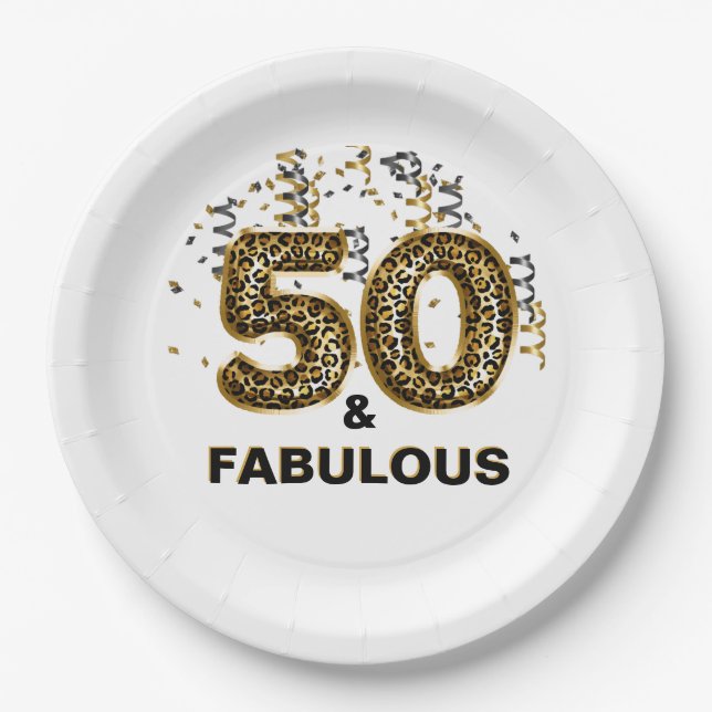 Leopard Print 50 und Fabulous Foil Ballon Pappteller (Vorderseite)