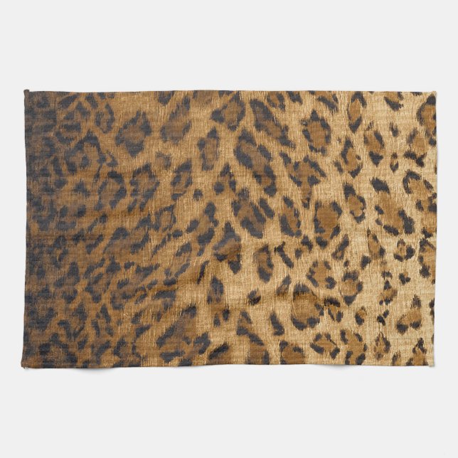 Leopard Print A monogram Initialen Geschirrtuch (Horizontal)