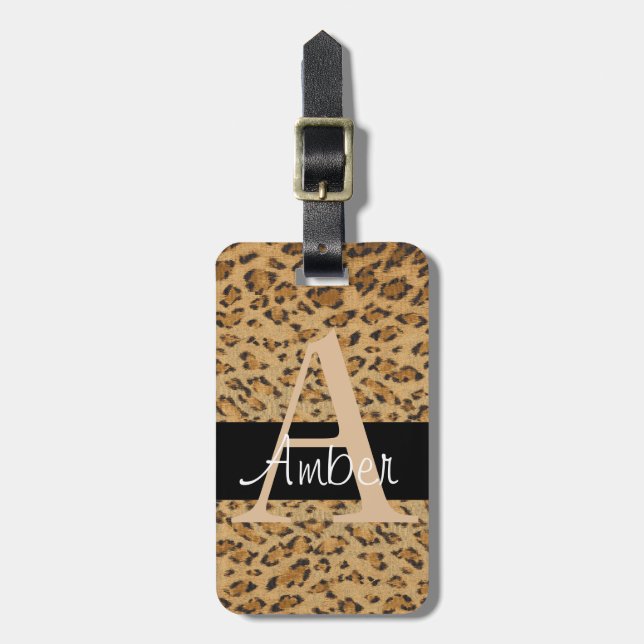 Leopard Print A monogram initialisiert Gepäckmarke Gepäckanhänger (Vorderseite vertikal)
