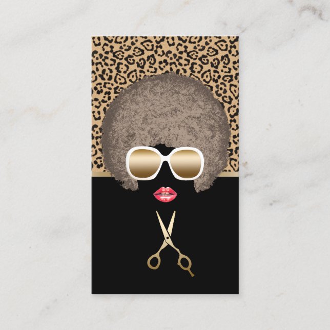 Leopard Print Afro Moderner Friseur & Beauty Salon Visitenkarte (Vorderseite)
