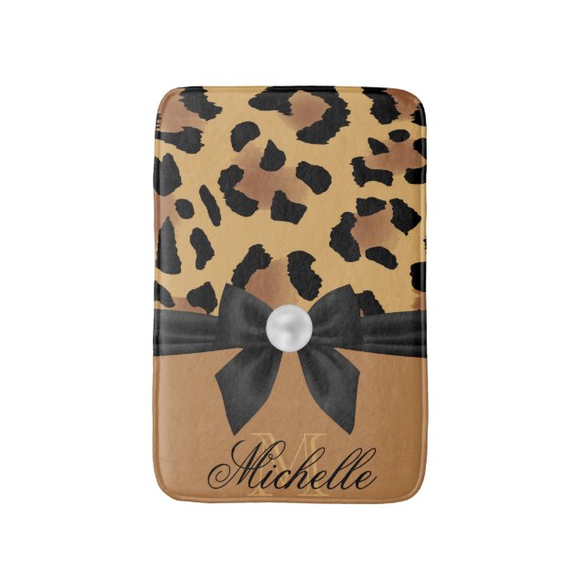 Leopard Print and Bow Badematte (Vorderseite Vertikal)