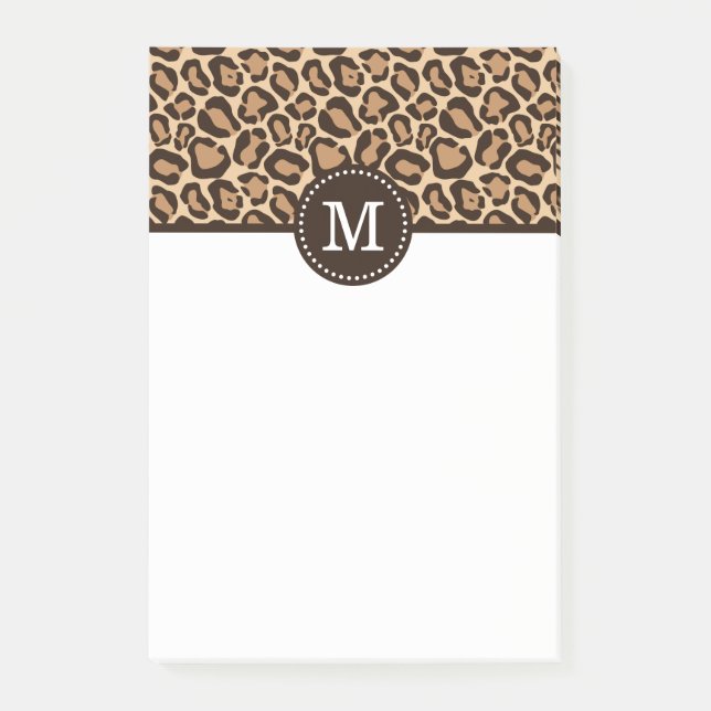 Leopard Print and Brown Custom Monogram Post-it Klebezettel (Vorderseite)