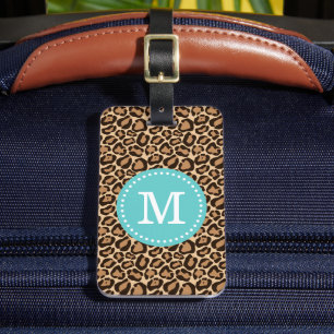 Leopard Print and Türkise Custom Monogram Gepäckanhänger
