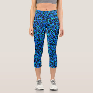 Leopard Print Animal Hautmuster Blau Schwarz Capri Leggings