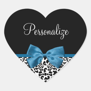 Leopard Print Animal Muster Hübsch Blue Bow Herz-Aufkleber