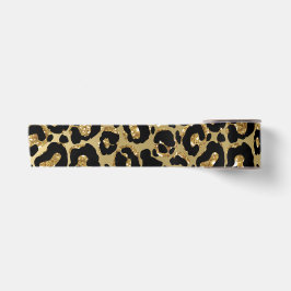 Leopard Print Animal Print Gold Glitzer Satinband
