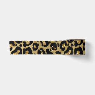 Leopard Print Animal Print Gold Glitzer Satinband