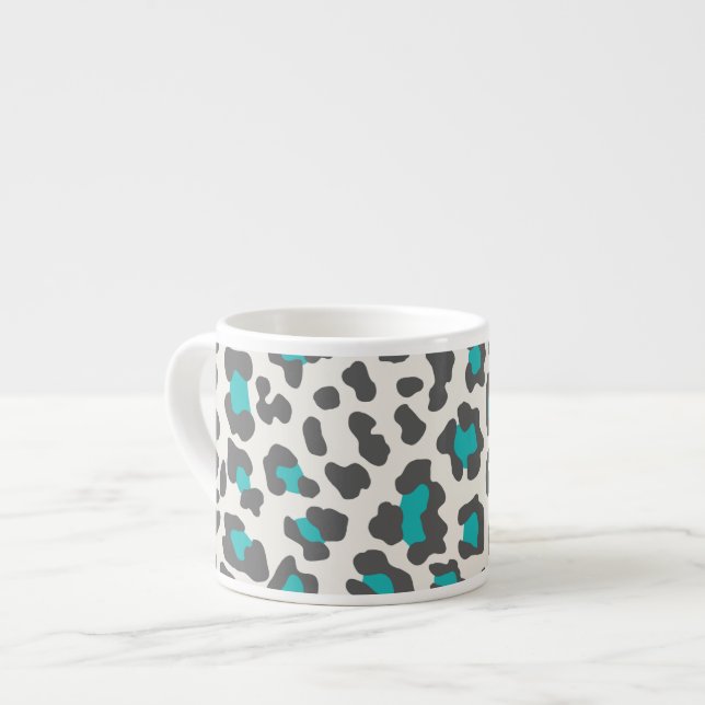 Leopard Print Aqua, grau, weiß Espressotasse (Vorderseite Links)