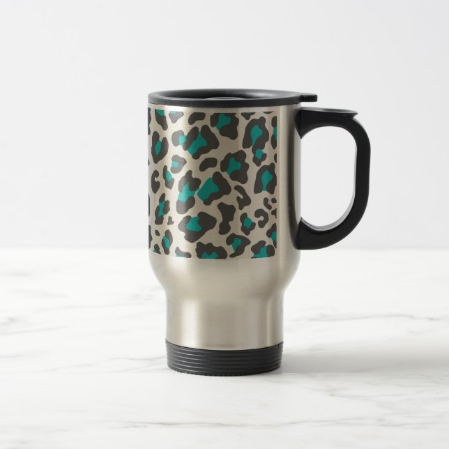 Leopard Print Aqua, grau, weiß Reisebecher (Rechts)