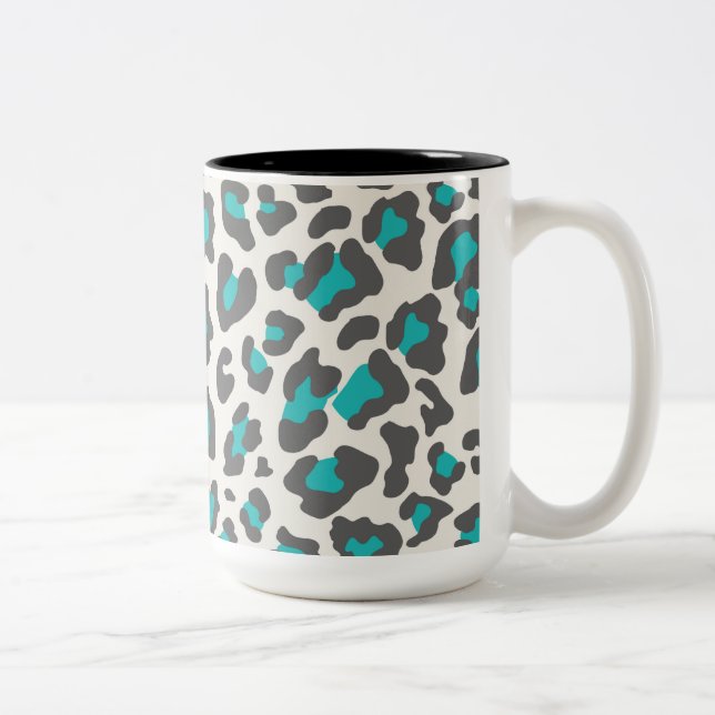 Leopard Print Aqua, grau, weiß Zweifarbige Tasse (Rechts)