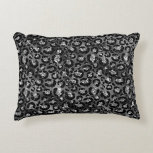 Leopard Print Black and Silver Gray Dekokissen