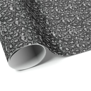 Leopard Print Black and Silver Gray Geschenkpapier