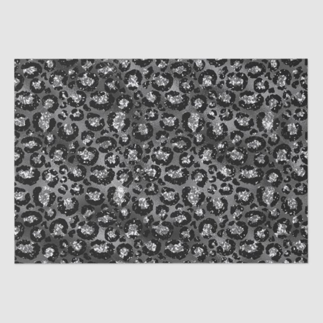 Leopard Print Black and Silver Gray Seidenpapier (Vorderseite)