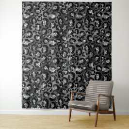 Leopard Print Black and Silver Gray Wandteppich