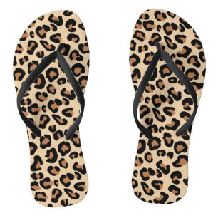 Leopard Print, Black, Brown, Rust und Tan Flip Flops