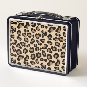 Leopard Print, Black, Brown, Rust und Tan Metall Brotdose