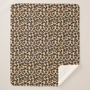 Leopard Print, Black, Brown, Rust und Tan Sherpadecke