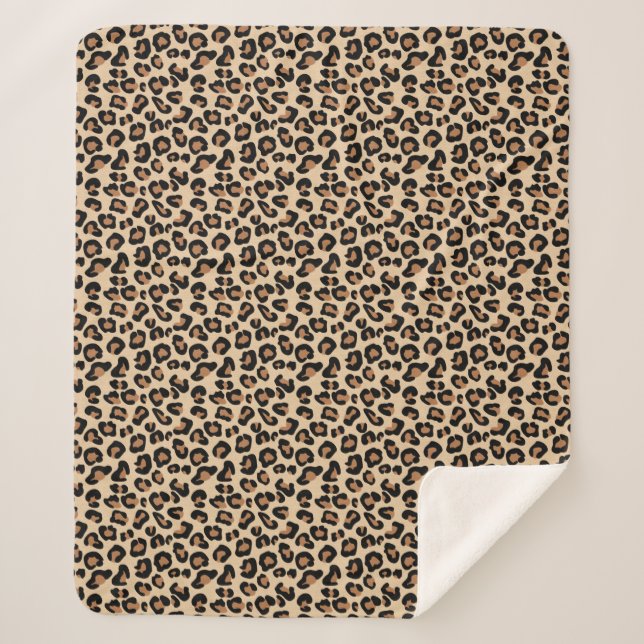 Leopard Print, Black, Brown, Rust und Tan Sherpadecke (Vorderseite)