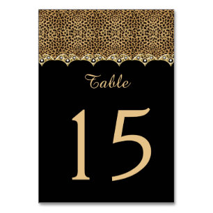 Leopard Print Black Gold and Diamonds Table Cards Tischnummer