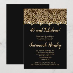 Leopard Print Black Gold Diamonds 40 und fabelhaft Einladung