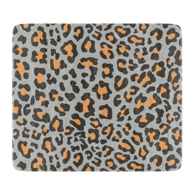 Leopard Print Black, Grau, Orange Schneidebrett (Vorderseite)