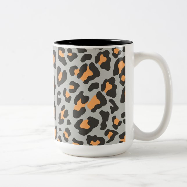 Leopard Print Black, Grau, Orange Zweifarbige Tasse (Rechts)