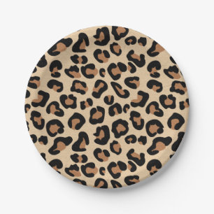 Leopard Print, Black, Rust und Tan Pappteller