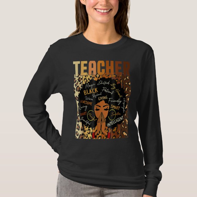 Leopard Print Black Smart Teacher Afro Liebe Melan T-Shirt (Vorderseite)