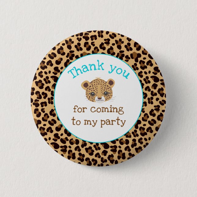 Leopard Print Blue Quatre-Folie 'Danke' Button (Vorderseite)