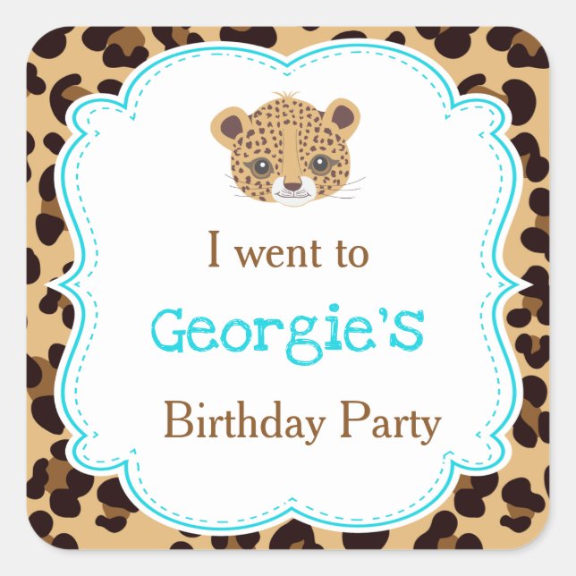 Leopard Print Blue Quatrefolie 'I went to" Quadratischer Aufkleber (Vorderseite)