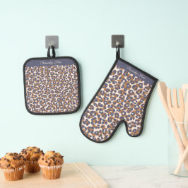 Leopard Print Blue und Brown- Ofenhandschuh & Topflappen-Set