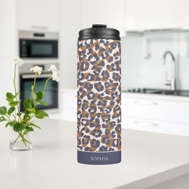 Leopard Print Blue und Brown- Thermosbecher (Leopard Print-Blue and Brown- Thermal Tumbler )