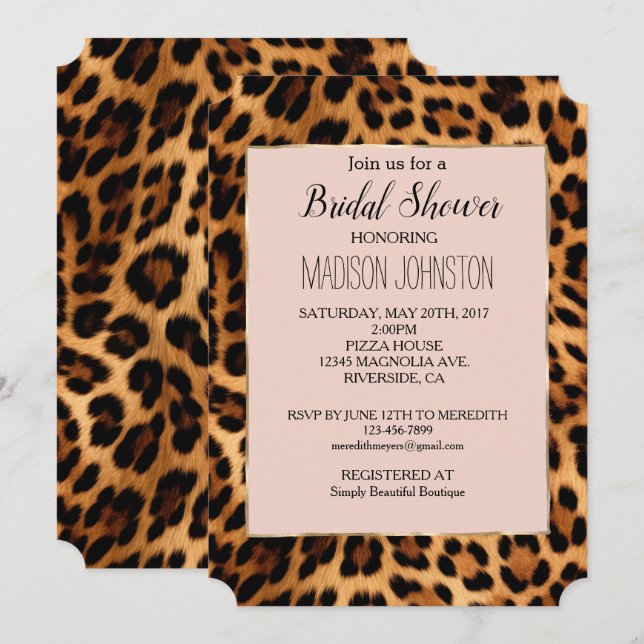 Leopard Print Blush Pink Chic Gold Glam Einladung (Vorne/Hinten)