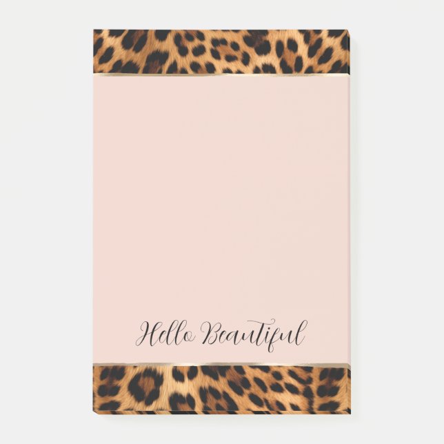 Leopard Print Blush Pink Chic Gold Glam Post-it Klebezettel (Vorderseite)