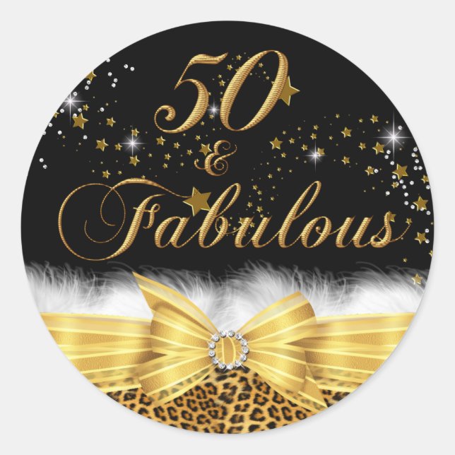 Leopard Print & Bow 50 & Fabulous Birthday Sticker (Vorderseite)