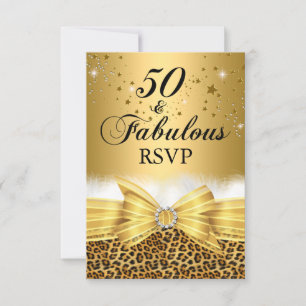 Leopard Print & Bow 50 & Fabulous UAWG Gold RSVP Karte
